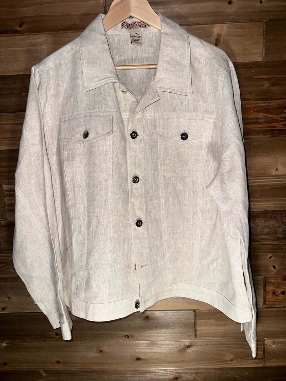 No.70 Lily Stanhope Woman 100% Linen Button Down Shirt Jacket Cream Size 2X